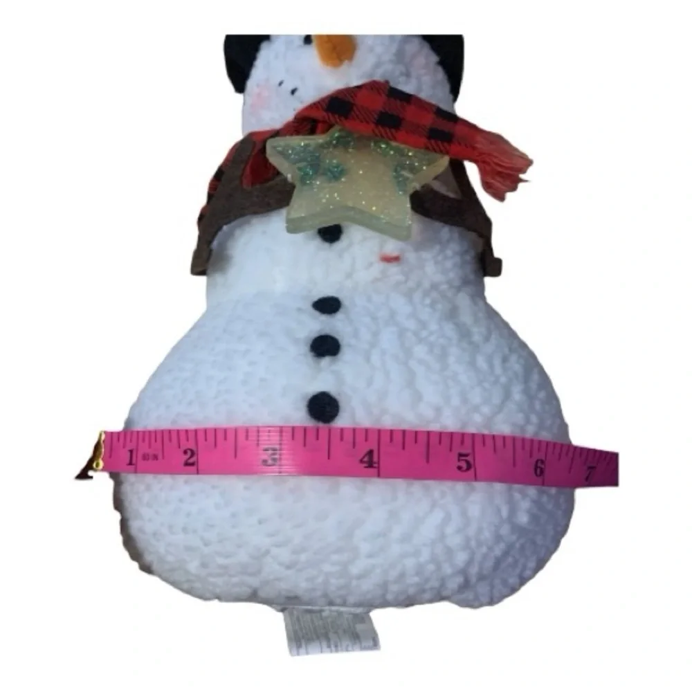 Festive Hallmark Snowman Tree Topper Plushy Figurine with Red Scarf Holding Star